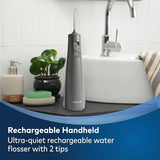 Waterpik Cordless Pulse Rechargeable Portable Water Flosser for Teeth, Gums, Braces Care and Travel with 2 Flossing Tips, Waterproof, ADA Accepted, WF-20 Gray, WF-20CD017