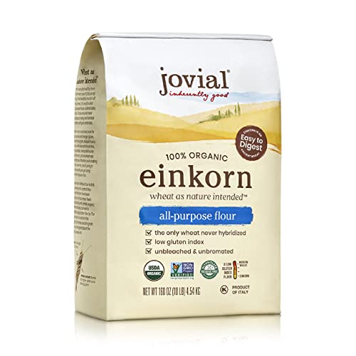 Jovial Organic Einkorn Unbleached All Purpose Flour - Bread Baking Flour for Sourdough, High Protein, Non-GMO, Organic Pizza & Pasta Flour, European Italian Flour, Glyphosate Free - 10 Lb