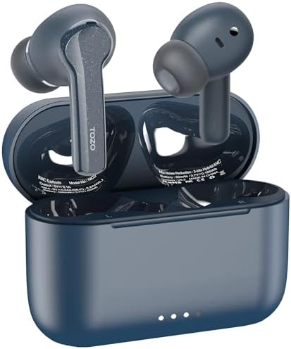 TOZO NC2 Hybrid Active Noise Cancelling Wireless Earbuds, in-Ear Detection Headphones, IPX6 Waterproof Bluetooth 5.3 Stereo Earphones, Immersive Sound Premium Deep Bass Headset Matte Blue