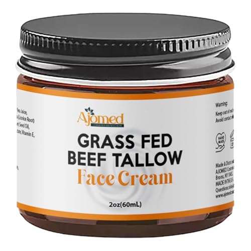 Tallow Face Moisturizer - Grass Fed Tallow balm for Skincare- UNSCENTED Handmade NON GREASY Tallow face Cream for Sensitive Dry Skin tallow cream (BLUE TANSY)