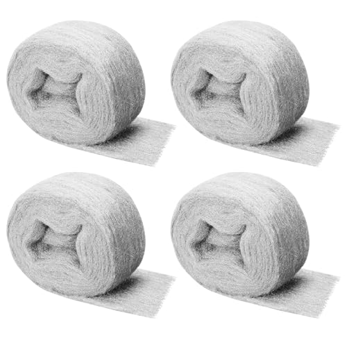 Steel Wool Mice Control, 4 Pack of 3.1" x13 Ft #00000 Steel Wool Roll Gap Filler for House Garage Garden, Keep Mice Away from Holes Siding Pipeline Vents Wood Metel Polishing, Extra Fine