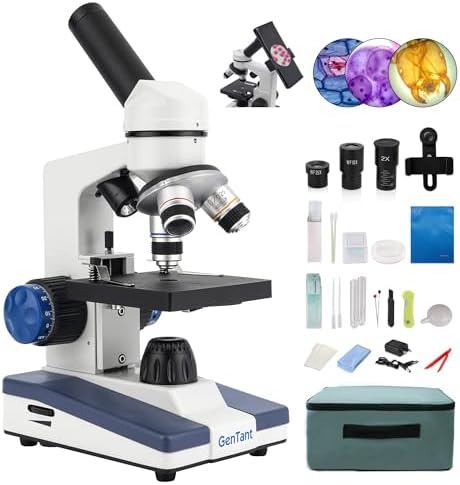 Microscope for Adults Kids Students, 40X-2000X Microscope, with Dual LED Illumination, Slides Set, Phone Holder Adapter, Beginner Microscope for School and Home Education with Specimen Slides