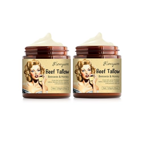 Whipped Beef Tallow and Manuka Honey Balm for Skin, Unscented, Grass Fed Grass Finished Organic Face Cream, Moisturizer, Body Lotion, Lip Balm 8.46oz - 2 Pack
