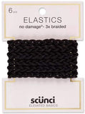 Scunci Everyday and Active Strand Elastics, Black Color, 6-Pcs per Pack, 3-Packs Total