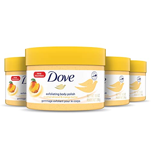 Dove Exfoliating Body Polish Body Scrub Crushed Almond and Mango Butter 4 Count Exfoliating Scrub for Dry Skin Gently Exfoliates to Reveal Healthy Skin 10.5 oz