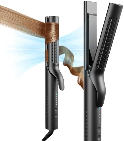 TYMO Airflow 2.0 Flat Iron Curling Iron - Hair Straightener and Curler 2 in 1, 1.25 Inch Curling Wand for Long Short Hair, Dual Voltage for Travel, 54 Million Ionic, Anti-Tangle, 5 Temps, Black