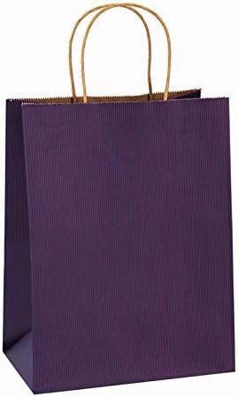 BagDream Gift Bags 8x4.25x10.5 Inches 25Pcs Paper Bags, Shopping Bags, Kraft Bags, Retail Bags, Merchandise Bags, Purple Stripes Paper Gift Bags with Handles