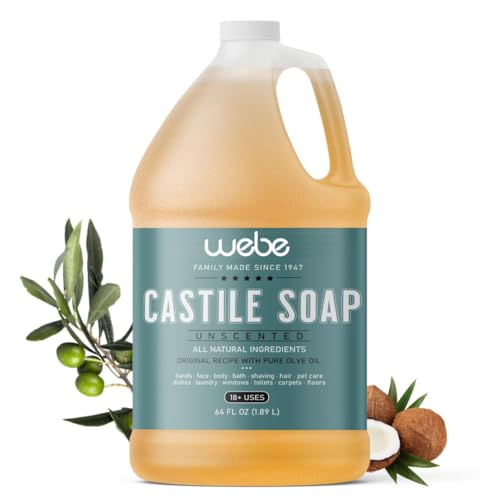 WEBE Pure Unscented Castile Liquid Soap Refill, 64 Ounce | Vegan & Gluten Free Non-GMO, For Face, Body Wash, Dishes, Pets & Laundry