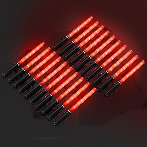 20 Pack Traffic Wand, 21 Inch Red Traffic Control Wand with 3 Flashing Modes & Side Clip, LED Safety Baton for Traffic Control, Parking, Aircraft, Car Directing