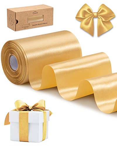 FAKILO Gold Satin Ribbon 4 Inch x 22 yd Wide Thick Ribbon for a Grand Opening Business Ribbon Cuttings Ceremony Bow Wedding Chairs Pageant Sashes Christmas Festival Decor