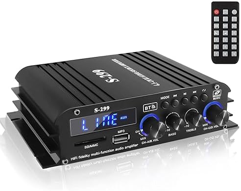 4.1 Channel Mini Audio Amplifier Receiver, Power Amplifier, Bluetooth 5.0 Amplifier, 50Wx4 with Active Subwoofer Output, Hi-Fi Loudspeaker Amplifier, Speaker Amplifier Audio for Car & Home