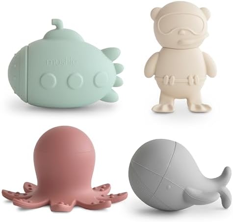 mushie Sealife Bath Toys Play Set for Toddlers | 100% Food Grade Silicone | Mold Free, Pack of 4