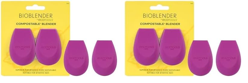 EcoTools Bioblender Duo, Compostable Makeup Blending Sponges, For Liquid & Cream Foundations, Eco Friendly Makeup Sponges for Natural Looking Skin, Sustainable, Cruelty-Free & Vegan, 2 Count