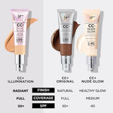 IT Cosmetics Your Skin But Better CC+ Cream Illumination, Medium Tan (W) - Color Correcting Cream, Full-Coverage Foundation, Hydrating Serum & SPF 50+ Sunscreen Radiant Finish 1.08 fl oz