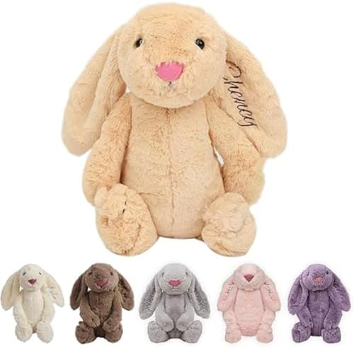 Easter Personalized Baby Gifts, Bunny Stuffed Animal for Babies with Embroidered Child's Name, Handmade Custom Plush Rabbit Toy for Girl Boy, Customized Cute Baby Items for Newborn, Kids