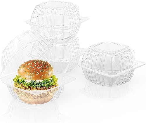 250 Pack Disposable Plastic To Go Containers with Clear Lids, 6 x 6 Inch Hinged Top Square Clamshell Food Boxes for Salad, Dessert, Bakery Supplies