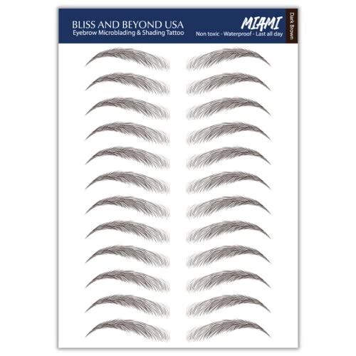 | Waterproof Eyebrow Tattoo Stickers. A real hair stroke look. Hair replacement without surgery. Solution for hair loss. Bushy Tinted eyebrow tattoos. (New Miami, Dark Brown)