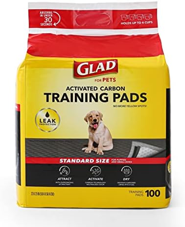 Glad for Pets Black Charcoal Puppy Pads 23" x 23" AllinOne Puppy Potty Training Pads That ABSORB & NEUTRALIZE Urine Instantly New & Improved Quality Puppy Pee Pads, (Pack of 1, 100 Count Total)
