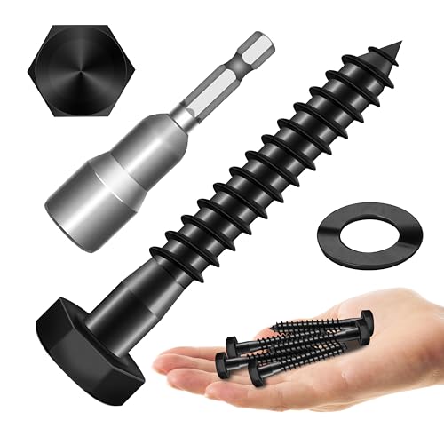 (20Sets) 1/4" x 2" Hex Head Lag Bolts, Heavy Duty Lag Screws with Washers, 304 Stainless Steel Bolts 18-8, Lag Screws Wood Screws, Partial Thread Black Oxide, 1/4 Bolt by Mywish