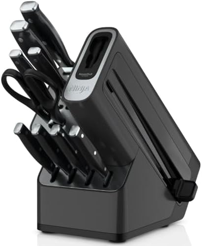 Ninja Foodi NeverDull 10-Piece Essential Black Knife System with Built-In Sharpener, Sharp Precision, High Carbon Stainless Steel Blades, Ergonomic Handles, Compact Design