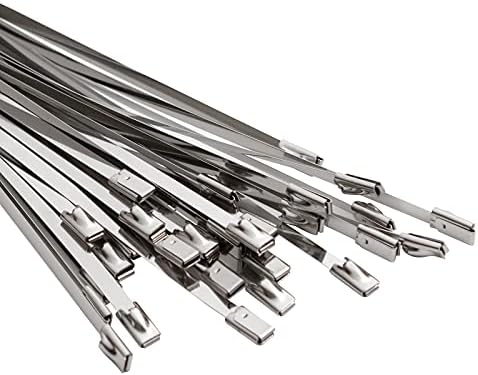 OFFO Metal Zip Ties 19.7 Inches Premium Heavy Duty Stainless Steel Wire Multifunctional Locking Exhaust Wrap Flexible Durable 30 Pcs