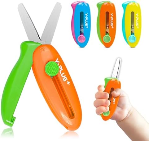 Safety Scissors for Kids, 3Pcs Retractable Scissors for Toddler Craft Ages 3-5 2-4 1-3, Cute Small Art Crafts Cutting Tools