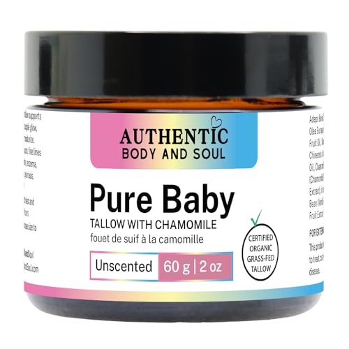 Certified Organic Tallow Balm: All Natural Tallow Cream Whip for Delicate Baby Skin and Sensitive Skin - Pure Baby with No Essential Oils. Certified Grassfed by AGW (Pure-Baby 2oz)