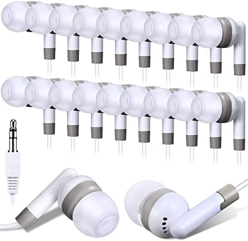 Konohan 100 Pack Bulk Earbuds for Classroom, Student Basic Headphones in Ear for Kids Schools Libraries Laptop, 3.5 MM Earbuds Dot Headphones, Individually Bagged (White)