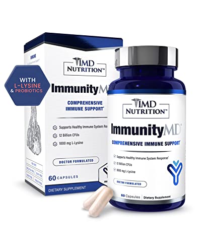 1MD Nutrition ImmunityMD - Immune Health Probiotic | Potent, Doctor-Selected Probiotic Strains with Prebiotic - Promote Overall Immune System Strength, Reduce Everyday Stress | 60 Capsules