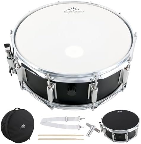 EASTROCK Snare Drum 14X5.5 Inches for Student Beginners with Gig Bag, Drumsticks, Drum Keys, Coated Material Drum Head, Matte Finish Black