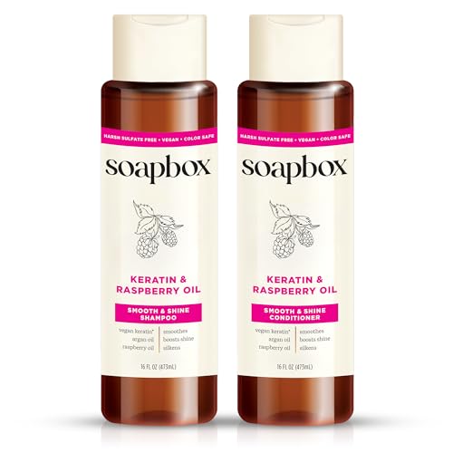 Soapbox Shine Boosting Keratin Shampoo & Conditioner Set with Argan Oil, Pack of 2 Sulfate & Paraben Free, Silicone Free, Color Safe, and Vegan Hair Products, 16 Ounces Each