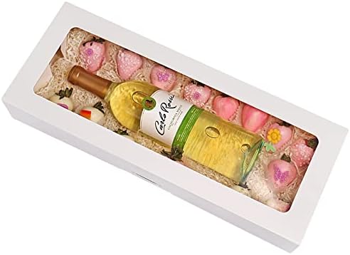 20-Pack 16" x 6.5" x 2.5" Cookie Boxes with Window, White Bakery Boxes, Long Treat Boxes for Strawberries