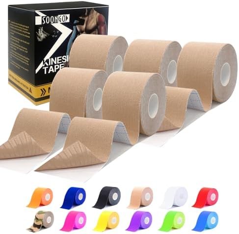 SOON GO Kinesiology Tape Pro 5 Rolls, 2 Inch High Elasticity Sports Tape Therapeutic Pain Relief–Physio Tape for Muscle Recovery & Joint Support, Waterproof & Hypoallergenic & Breathable–Beige