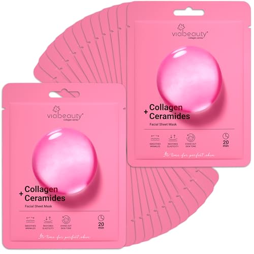 24 Pack of Collagen Face Mask with Ceramides - Rejuvenating Facial Sheet Mask, Fine Lines & Reduce Wrinkles - Face Masks Skincare Moisturizing Collagen Mask for All Skin Types