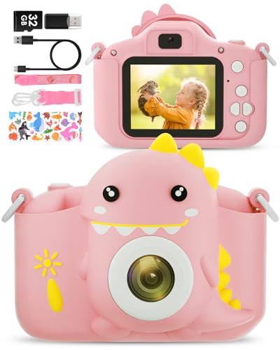 Kids Camera for 3-8 Years Old,2.0 Inch Screen 1080P HD Toddlers Childrens Boys Girls Christmas Birthday Gifts Selfie Digital Toy Camera with 32GB Card Pink
