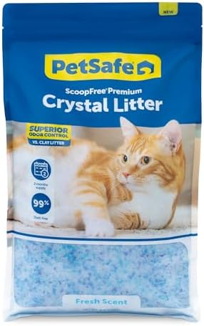 PetSafe ScoopFree Premium Fresh Scent Crystal Cat Litter, Superior Odor Control, Absorbs 5X Faster, Low Tracking for Less Mess, Lasts up to 2 Months, Lightly Scented (8 lb Bag)