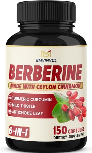 Berberine Supplement Plus Ceylon Cinnamon, Turmeric Curcumin, Milk Thistle, Artichoke - 150 Capsules for 5 Month Supply