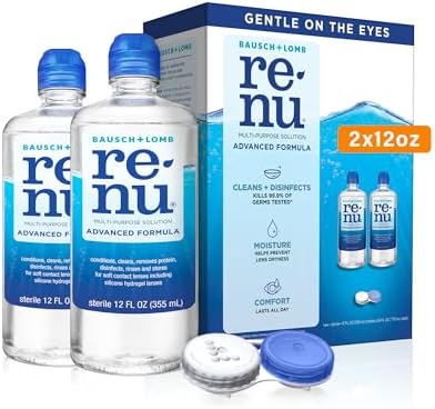 Renu Contact Lens Solution Advanced Formula Multipurpose Lens Cleaner for Eye Contacts, Cleaning, Moisturizing and Disinfecting Care for Soft & Silicon Hydrogel Lenses, 12 Fl Oz (Pack of 2)