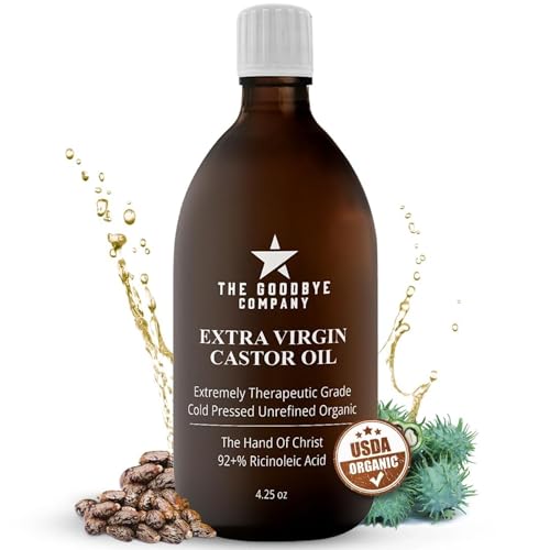 The Goodbye Company Extra Virgin Castor Oil – 4.25oz – 100% Pure, Cold-Pressed & Unrefined – Hexane-Free – Nourishing Oil for Healthy Skin, Hair Growth & Eyelashes (120mL)