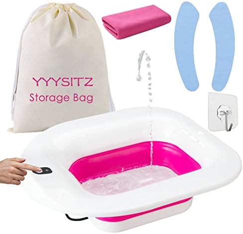 Sitz Bath, Electric Sitz Bath for Hemorrhoids, Sitz Bath for Toilet Seat, Postpartum Care Pan for Women, Yoni Hip Bath Basin, Sits Bath Soak Salts Tub, Vaginal Wash Bowl, Foldable, Pink