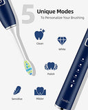 7AM2M Sonic Electric Toothbrush with 6 Brush Heads for Adults and Kids, One Charge for 90 Days, Wireless Fast Charge, 5 Modes with 2 Minutes Build in Smart Timer, Electric Toothbrushes(Navy Blue)