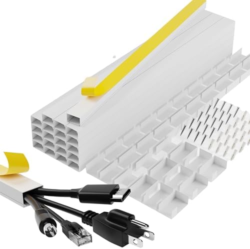 315" Cable Hider, Wire Cover, Cables Raceway for Cord Hide, Long, Large, White and paintable Cords Cover Concealer Conduit Channel, TV, Ethernet Molding Electrical Wires Management Kit