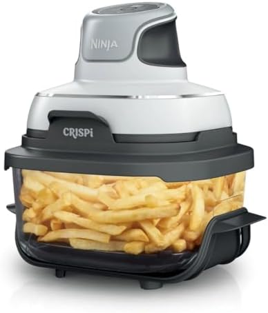 Ninja Crispi 3-in-1 Oil-Free Frying, White Color, Borosilicate Glass, Easy Storage, Crisper Plate, Lid, Cook, Serve & Store. Compact Portable Cooking System – 1500W Air Fryer 4QT