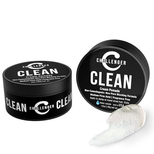 Challenger Fragrance Free Cream Pomade Combo | Non-Comedogenic Styling Product | Unscented Hair Gel | Medium Firm Hold & Clean Ingredients | For All Hair Types | 3oz and 1.5oz Jars