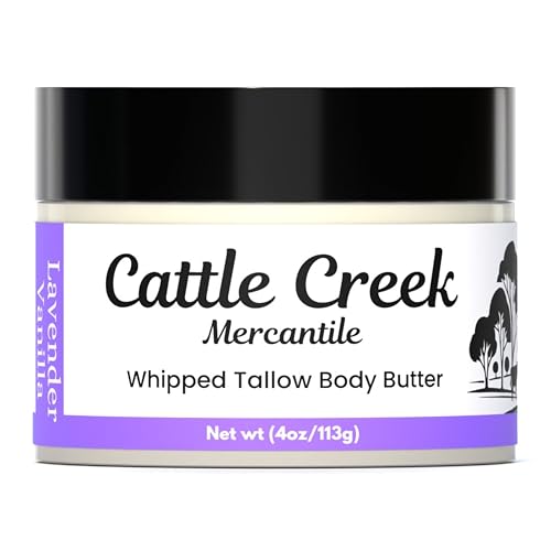 Whipped Tallow Body Butter by Cattle Creek - Deep Moisturizing, Skin Soothing & Repairing Cream for Dry, Sensitive Skin & Stretch Marks - All-Natural 100% Grass-Fed Tallow Skincare for Face, Body & Hands