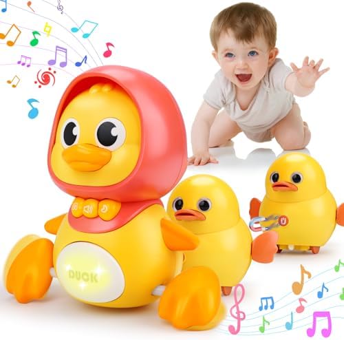 Baby Musical Duck Toy Set with 2 Baby Ducks Light Up Tummy Time Infant Toys 0-3-6 Months Crawling Toys for Babies 6-12 12-18 Months Birthday Shower Gifts for 1 Year Old Boy Girl Easter Basket Stuffers
