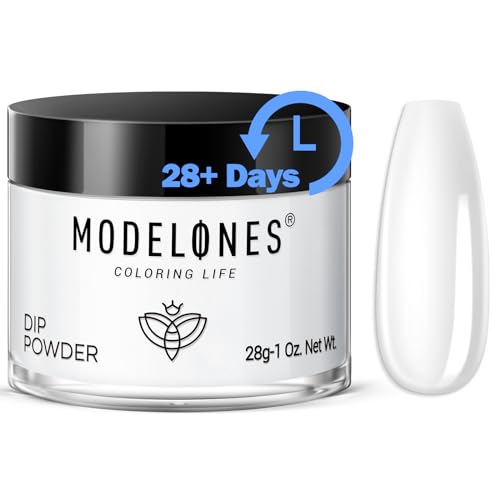 Modelones Dip Powder Clear Color, Nail Dipping Powder French Nail Art, 28+ Long-Lasting Build Powder Pro System Salon DIY at Home No Needed Lamp Cured