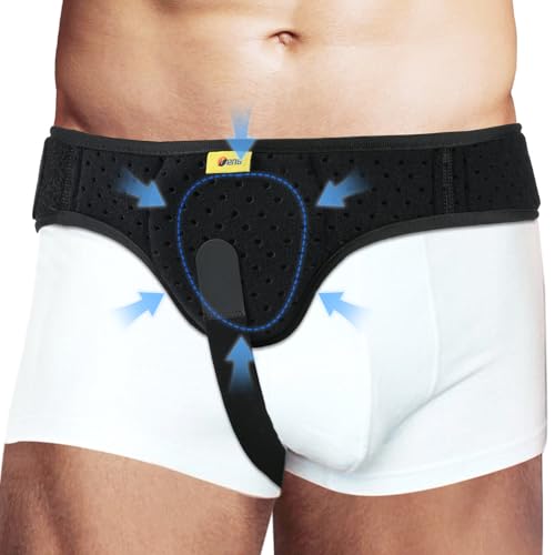 Inguinal Hernia Belt for Men & Women | Single-Side Precision Support (Left/Right) | Medical-Grade Post-Surgery Truss with Adjustable Waist Strap | Black, L (35.5"-41.5" Hip)
