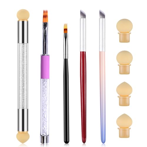 5Pcs Ombre Nail Brush Nail Sponges for Ombre Nail Gradient Sponges AirBrush French Tip Nail Design Brushes Ombre Brush for Gel Nails Painting Nail Polish Pen Manicure Brush Tools