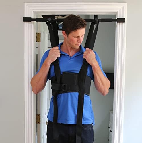 Sit and Decompress Back Stretcher 3 Minutes A Day Low Back Traction Therapy Spinal Decompression Inversion Table Alternative Safe for All Back Conditions (Large Harness with Bar)